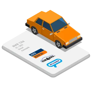 Illustration von Fahrzeug mit Börsenlogos
