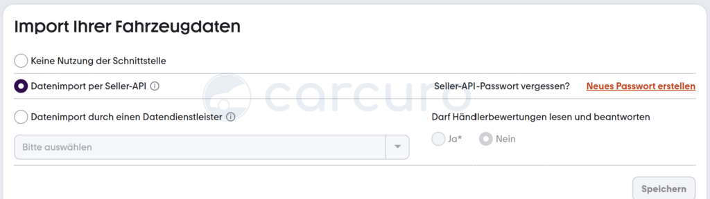 Screenshot der SellerAPI Settings in mobile.de